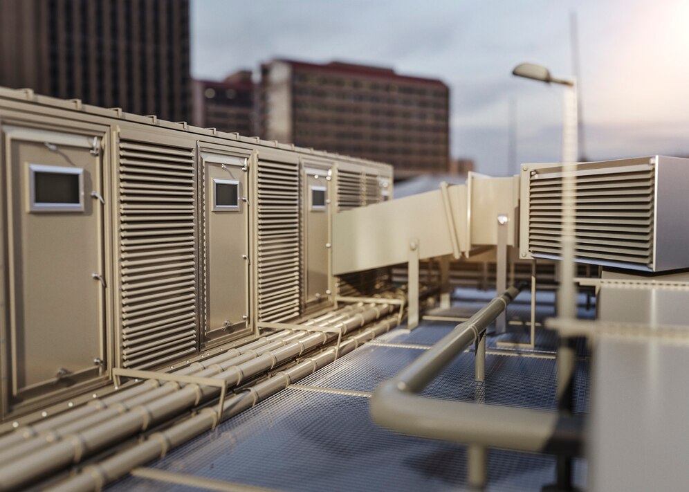 Commercial rooftop HVAC equipment for seasonal maintenance and energy efficiency