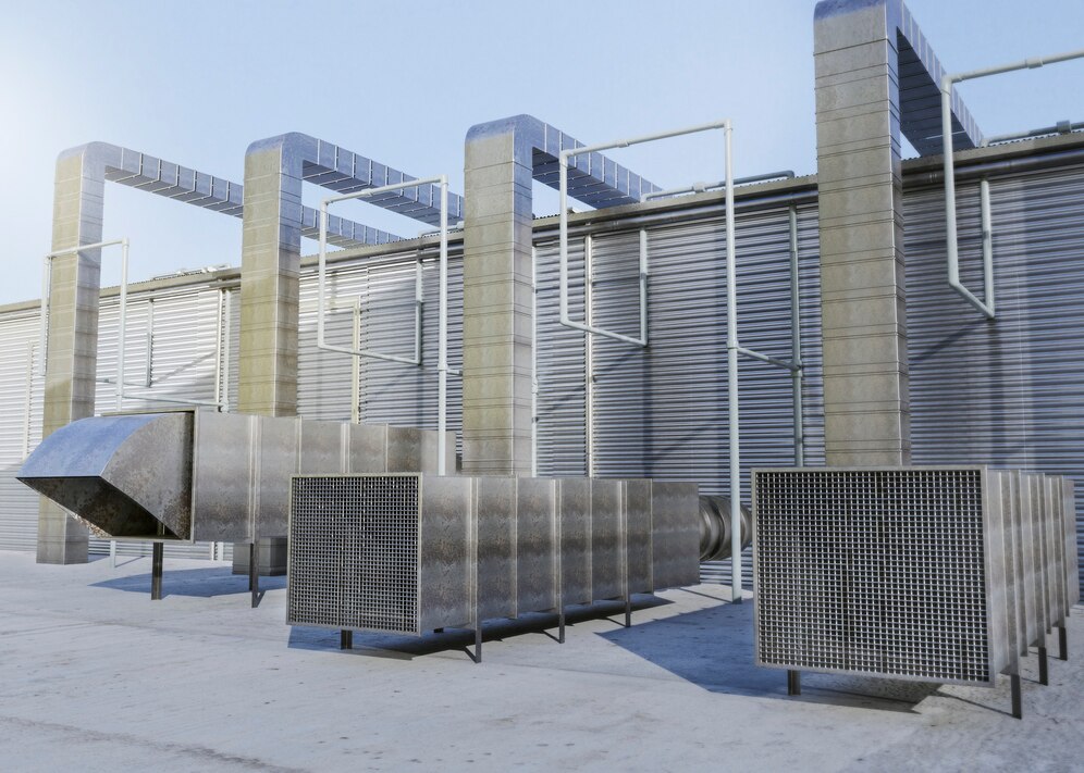 Commercial HVAC rooftop ventilation equipment serving homes and businesses