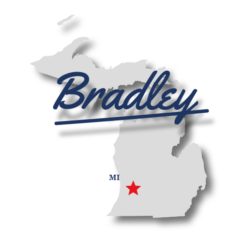 Map of Michigan marking Bradley, MI