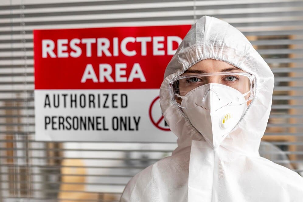 Indoor air quality specialist wearing protective equipment