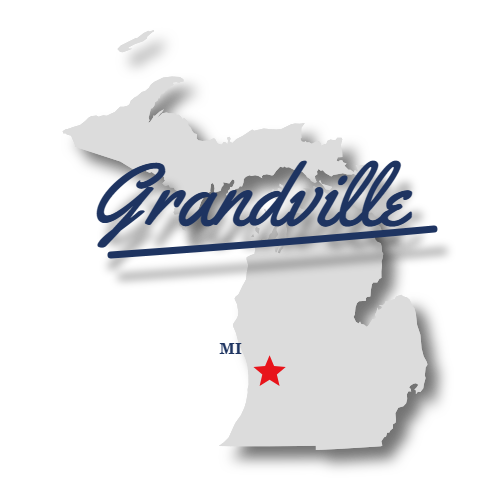 Map of Michigan marking Grandville, MI