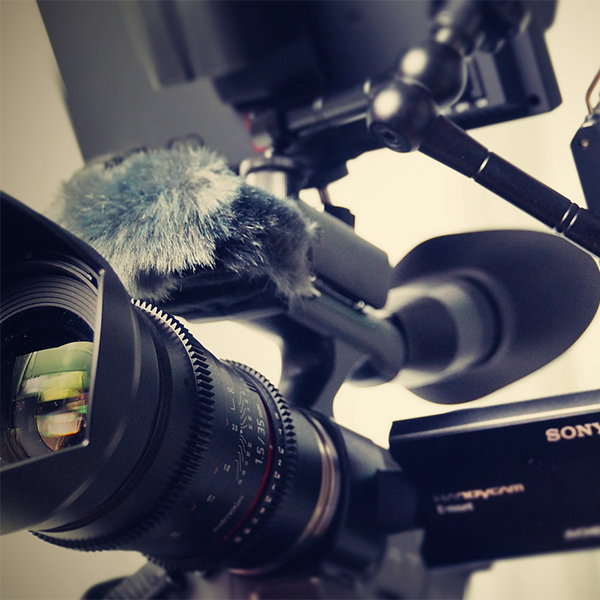 Professional video camera recording footage